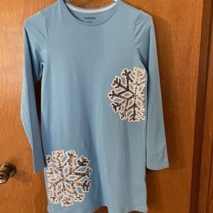 Host Pick- Lands End Girls Dress Size M 10-12 Blue Long Sleeve Snowflakes Sequin